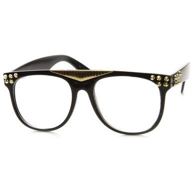 Fashion Spiked Retro Flat Top Clear Lens Horned Rim Glasses 8885
