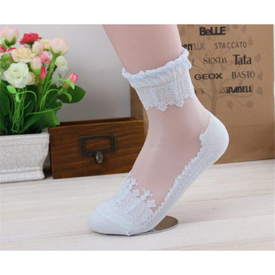 Hot sales Ultrathin Transparent Beautiful Crystal Lace Elastic Short Women Socks Calcetines solid color Sock for Womens meias