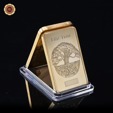 Hot Sale! Tree of Life Retail Rare 1 OZ. Pure Gold Plated Layered Ingot Bullion Bar