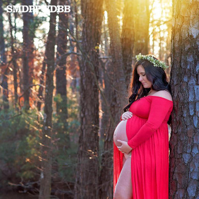 SMDPPWDBB Maternity Dress Off Shoulders Long Sleeves Maternity Photo Prop Dress Mermaid Maternity Gown Long Sleeves Baby Shower