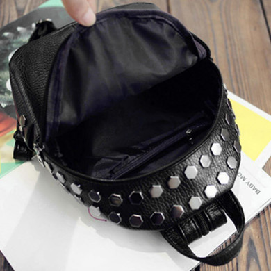Small Women Backpacks Rivet Zipper Pu Leather Student Backpack Preppy Fashion Bag Girls Women's Backpack Female