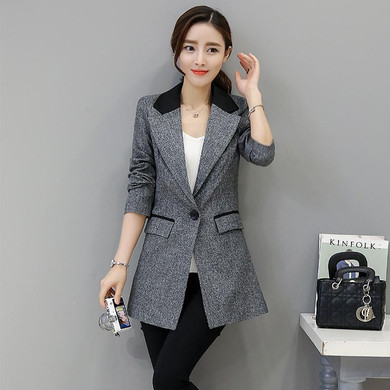 Small suit Jacket female 2017 Spring autumn Slim long style Women blazers Casual fashion Plus size Coat outerwear