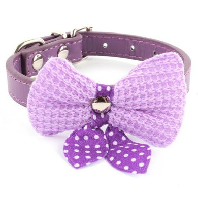 Small Pet Dogs Cat Collar Knit Bowknot Adjustable Leather Puppy Choker Necklaces
