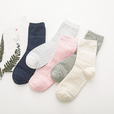 Small fresh dot in tube socks Autumn and winter socks Female wild cotton socks 5 pair/lot