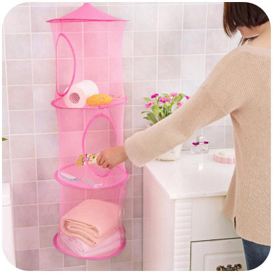 Foldable 3 Shelf Hanging Storage Net Kids Toy Organizer Bag cylindrical storage basket for Home Wall Door Closet store