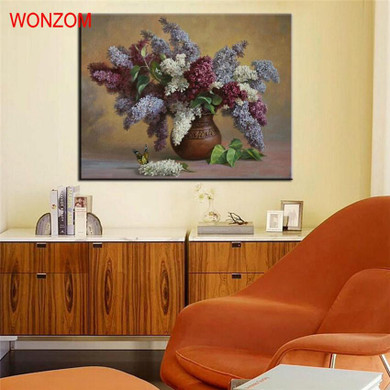 Flowers Vase Painting By Numbers On Canvas DIY HandPainted Unframed Pictures For Home Decor Christmas Gift Coloring By Numbers