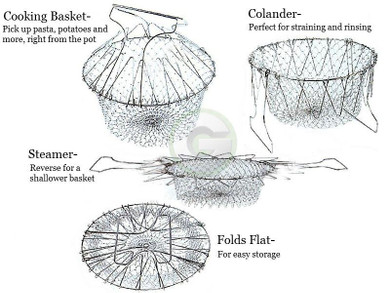 High quality 1Pc Foldable Steam Rinse Strain Fry Chef Basket Magic Basket Mesh Basket Strainer Net Kitchen Cooking Tool