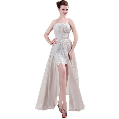 High Low Prom Dresses 2017 Cheap Grace Karin Strapless Chiffon Lace Short Front Long Back Dress Formal Gowns Wedding Party Gown