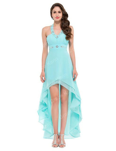 High Low Cocktail Dresses 2017 Grace Karin V Neck Black Blue Formal Gowns Short Front Long Back Robe de Cocktail Party Dresses