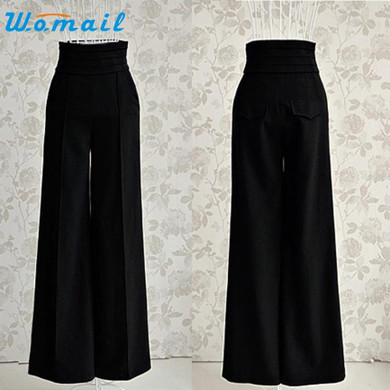 CharmDemon New Women Casual High Waist Flare Wide Leg Long Pants Palazzo Trousers dr2
