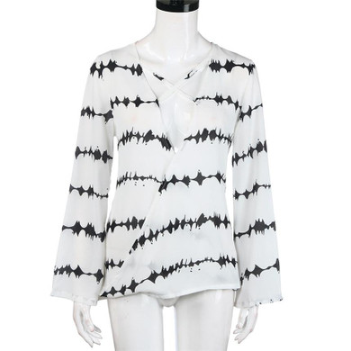 CHAMSGEND Trendy Style Women Blouse Chiffon Shirts 2017 Autumn Casual Striped Shirt Loose Long Sleeve V Neck Tops Female Blouse