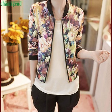 CHAMSGEND WillBeen 1PC Women Stand Collar Long Sleeve Zipper Floral Printed Bomber Jacket Dec2 Drop Shipping
