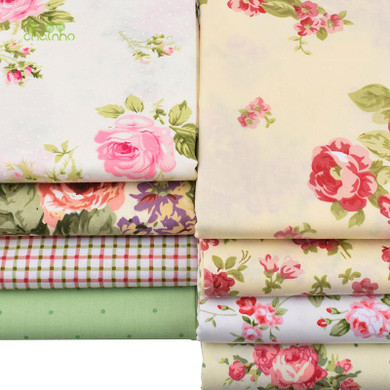 Chainho, 8pcs/lot, Rose Printed Twill Cotton Fabric,Patchwork Cloth For DIY Quilting Sewing Baby&amp;Children Sheets Dress Material