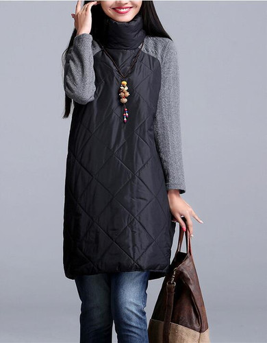 NYFS 2018 Autumn Winter Women Dress M-4XL Turtleneck Loose Patchwork Robe Elbise Cotton Soft Black Gray Red Tunic Vestidos NYFS 2018 Autumn Winter Women Dress M-4XL Turtleneck Loose Patchwork Robe Elbise Cotton Soft Black Gray Red Tunic Vestidos