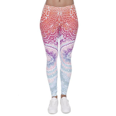 HEZHUKEJI Brands Women Fashion Legging Aztec Round Ombre Printing leggins Slim High Waist Leggings Woman Pants