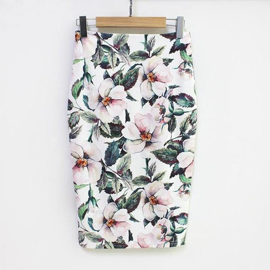 Hermicci 2017 Summer Style Pencil Skirt Women High Waist Green Skirts Vintage Elegant Bodycon Floral Print Midi Skirt