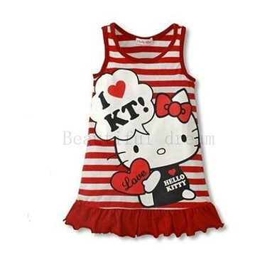 Hello Kitty Style Cartoon Pattern Summer Kids Dress Princess Girl Dress For Party Costume For Girls Dresses Children Clothing