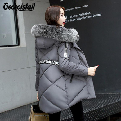 Geckoistail Women Hooded Thicker Down Cotton Jacket Parka Coats New Fashion Winter Fur Collar Female Plus Size Outerwear T0916