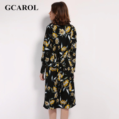 GCAROL 2017 Women New Arrival Floral Dress With Sashes Retor OL Shirt Dress Low-Profile High Quality Mid-Calf Dress For Ladies