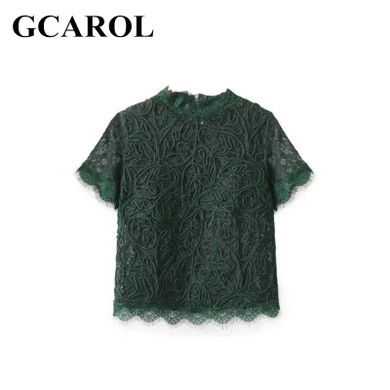 GCAROL 2017 Women Euro Style Lace Knitting Blouse Translucent Blouse Fashion Sexy Lace Cropped Tops New Summer Spring Clothing