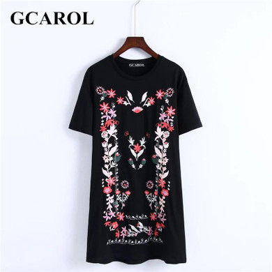 GCAROL 2017 Women Floral Embroidery Jacquard Dress Euro Style  Casual Fashion Black Dress Eearly Spring Summer Dress