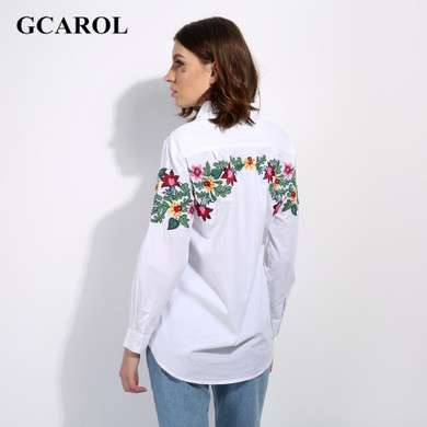 GCAROL 2017 Women Embroidry Floral Blouse Turn-Dowm Collar White Floral Shirt Oversize OL Fashion High Quality Tops FOr 4 Season