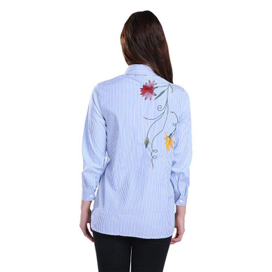 GCAROL 2017 Women Embroidery Floral Striped Blouse OL Fashion Shirt High Quality Asymmetric Length Tops For 4 Season