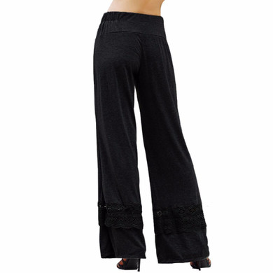 Gamiss Women Ladies Vintage Loose High Waist Long Trousers Lace Patchwork Casual Cotton Palazzo Pants Wide Leg Pants pantalones
