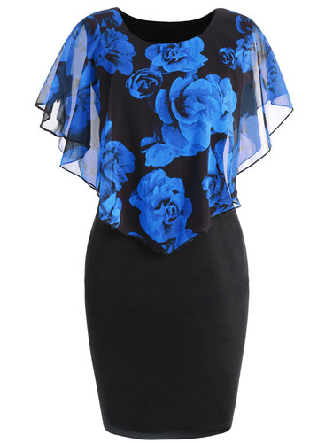 Gamiss Summer Plus Size 5XL Rose Valentine Overlay Capelet Dress Women Clothing Chiffon Elegant Party Pencil Dress Vestidos