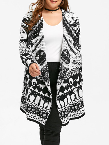 Gamiss Plus Size Halloween Skull Drape Sweater Big Size Winter Women Long Sweaters Open Stitch Knitted Outwear Female Cardigans