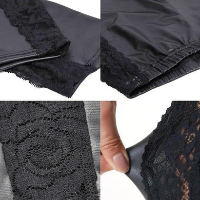 IMC Ladies Sexy Wet Look Leggings Black Lace Side Shiny Leather Look