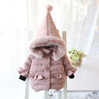 ideacherry Brand Children Girls Cotton Clothing Children Hairball Conical Hooded Jacket Kids Thicker Winter Cotton Clothes