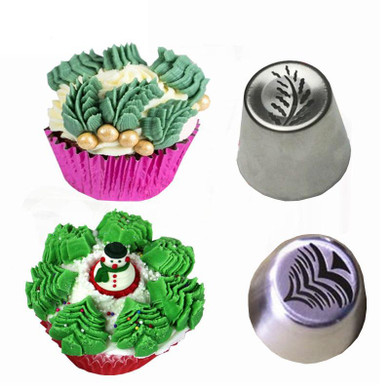 Icing Piping Tips 2PCS Christmas Tree Special Russian Leaf Nozzle Bakeware Cupcake Cake Decorating Pastry Baking Tools