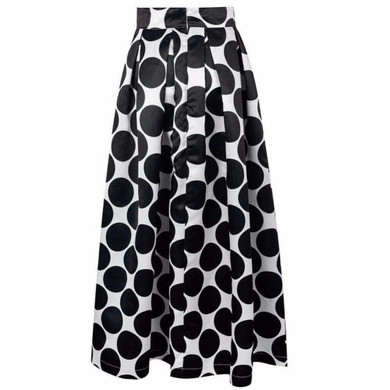 Fashion Vintage Polka Dots Women Long Skirt High Waist Printed Maxi Skirt Casual Elegant Black/Blue/Red Pleated Skirt