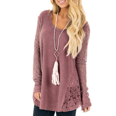 Fashion V Neck Knitted Sweater Women Autumn Winter Lace Patchwork Long Sleeve Women Sweaters Pullovers Female Pull Femme WS3539V