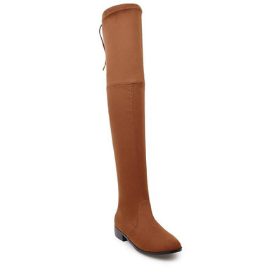 QUTAA 2017 Ladies Shoes Square Low Heel Women Over The Knee Boots Scrub Black Pointed Toe Woman Motorcycle Boots Size 34-43