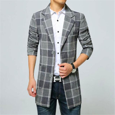 Quality Trench Coat Men Fashion 2017 New Autumn Winter Casual Mens Overcoat Single Breasted Slim Fit Plaid Mens Long Coat