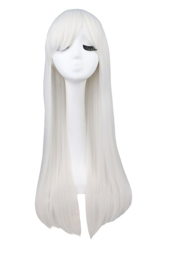 QQXCAIW Long Straight Cosplay Red Black Puprle Pink Blue Sliver Gray Blonde White Oragen Brown 80 Cm Synthetic Hair Wigs