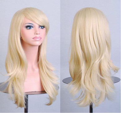 QQXCAIW Long Curly Cosplay Costume Blonde Wig For Women High Temperature Synthetic Hair Wigs
