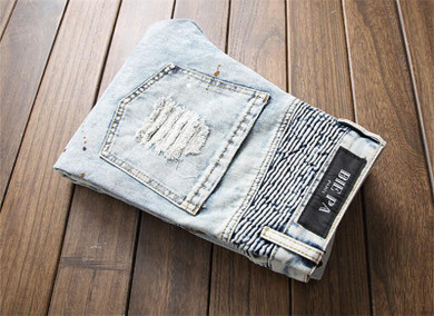 High Quality Design Fashion Men Biker Jeans Slim ripped Straight Denim Hole Jeans Men Elastic Skinny Mens Motorcycle Jeans