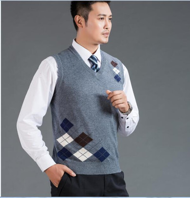High quality autumn winter new fashion v-neck sleeveless plaid sweater men casual sweater cashmere vest
