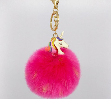 High Quality Anime Horse Toy Cute Metal Unicorn KeyChain Plush Toy Pendant Women Fluffy Fur Pom Pom Keyring Bag Hang Plush Toy