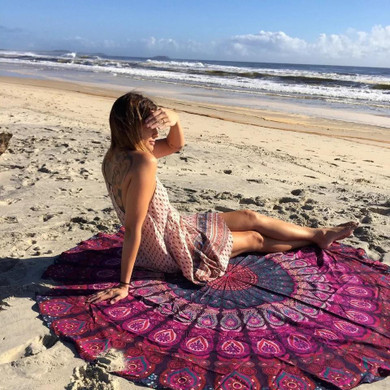 Boho Chic Purple Roundie Beach Blanket