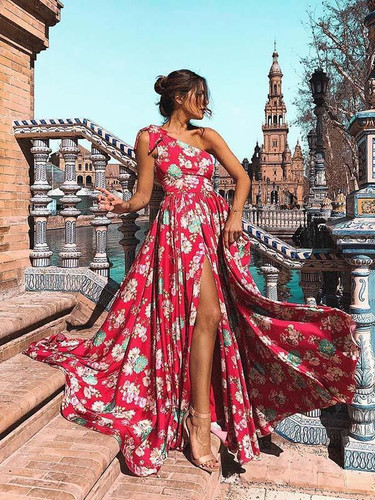 Bohemia Floral One-Shoulder Split Maxi Dress