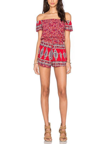 Bohemia Floral Off Shoulder Short Jumpsuits