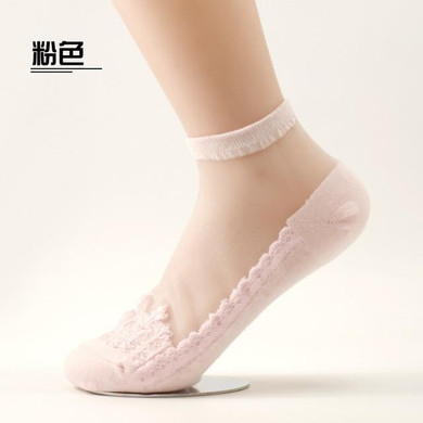 Oioninos Womens Sock Ultrathin Transparent Beautiful Crystal Lace Elastic Short Women Socks solid color