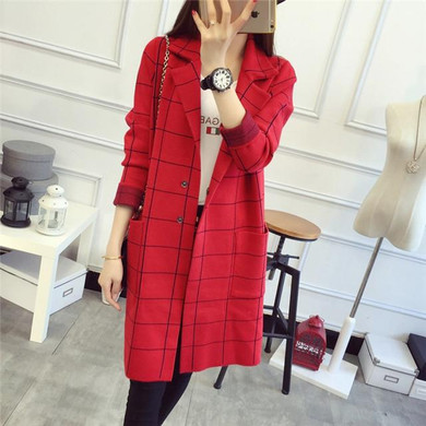 OHRYIYIE High Quality Long Cardigan Women Sweater 2018 New Autumn Winter Long Sleeve Knitted Plaid Cardigans Female Tricot Tops