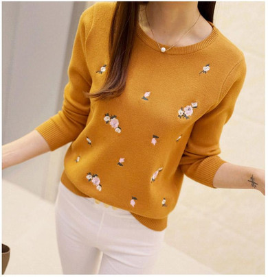 OHRYIYIE 2018 Autumn Winter Sweaters Women Embroidery Ladies Knitted Pullover Female High Elastic Tricot Jumper Winter Tops WS65