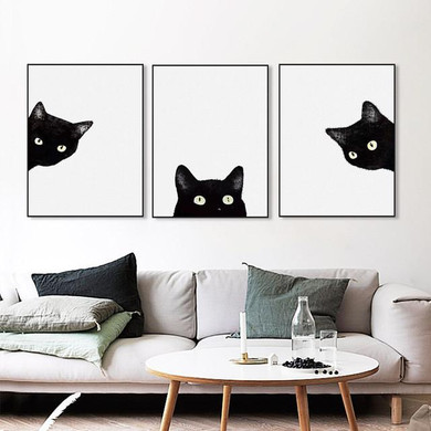 Watercolor Minimalist Kawaii Animals Black Cats Head Canvas A4 Art Print Poster Nordic Wall Picture Home Decor Painting No Frame
