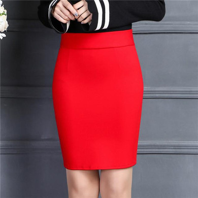 Pencil Skirt Women 2017 Elastic High Waist Slim Hips Red Black Formal Saias Feminino Lady OL Office Bodycon Skirts Plus Size